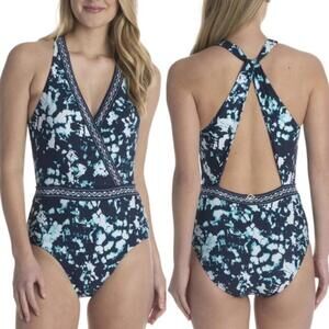 Jantzen Mare Tie Dye Wrap Open Back One Piece Swimsuit Size 14